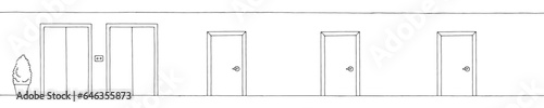 Empty hall corridor graphic black white interior long sketch illustration vector
