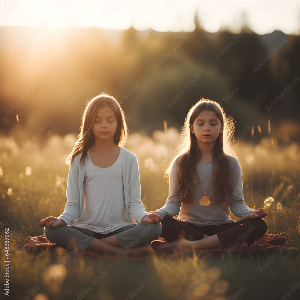 Girls practicing mindfulness and meditation.