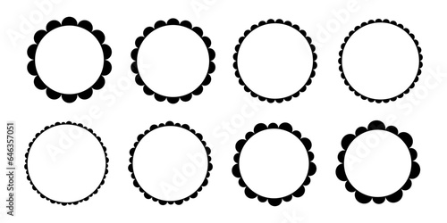 Scallop frame, badge, label vector icon set