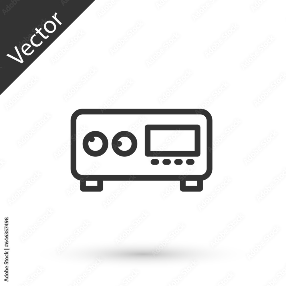 Grey line Guitar amplifier icon isolated on white background. Musical instrument. Vector Grey line Guitar amplifier icon isolated on white background. Musical instrument. Vector