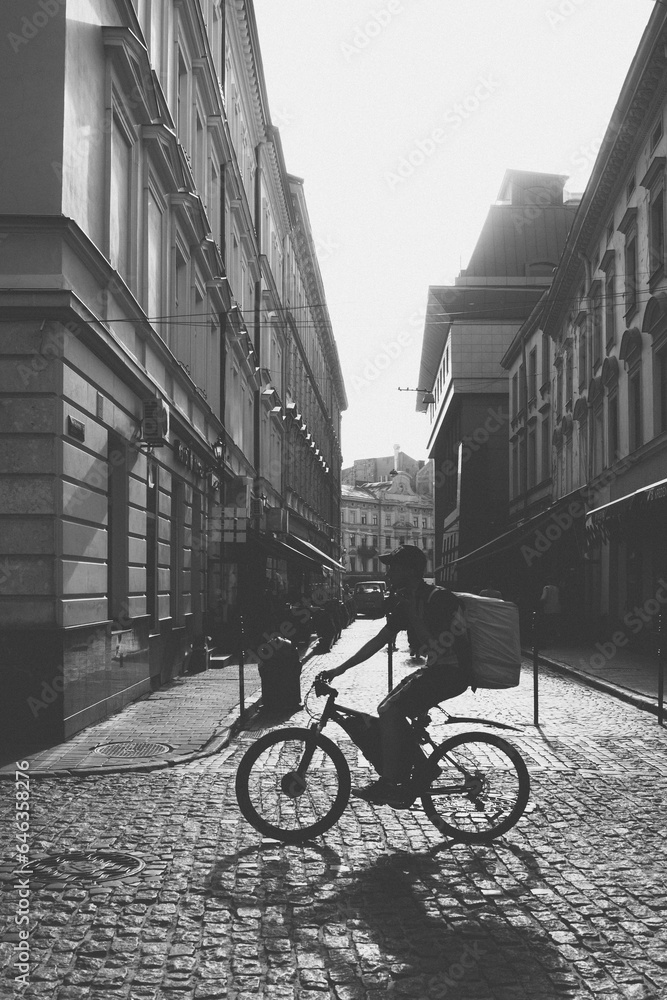 Dome of the church with a cross. City Lviv. Flag of Ukraine.