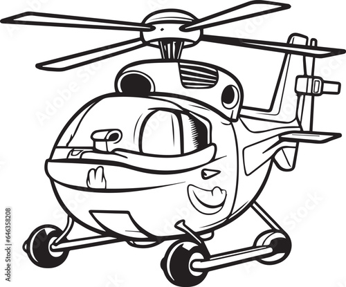 Colouring page for kids toddler and toddlers, minimal cute helecopter illustration one thick single outline drawing artwork