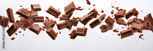 Levitating Defocused Milk Chocolate Chunks Isolated on a Transparent Background for Various Applications photo