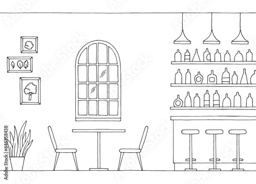 Cafe bar graphic black white interior sketch illustration vector 