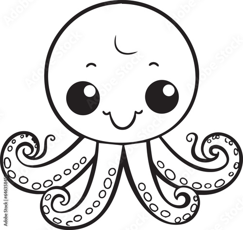 Colouring page for kids toddler and toddlers, minimal cute octopus illustration one thick single outline drawing artwork