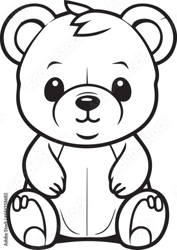 Colouring page for kids toddler and toddlers, minimal cute bear illustration one thick single outline drawing artwork