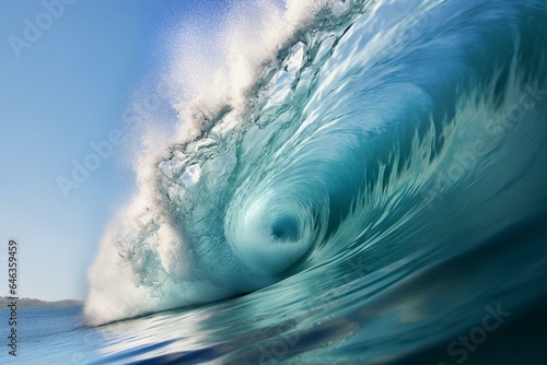 The Maldives ocean wave crashes, creating splashing droplets in the air. Generative AI