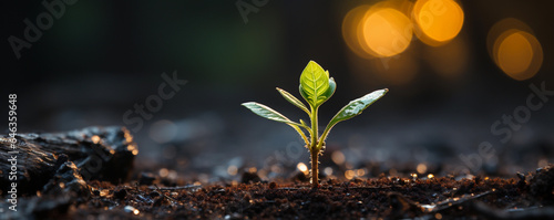 Green seedling illustrating concept of new life and natural growing from seed © ardanz