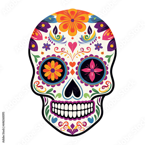 Traditional Calavera, ornate Sugar Skull isolated on white background. The day of the dead symbol..