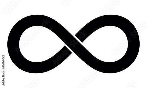 Infinity symbol - black and white vector illustration of lazy eight mathematical symbol, isolated on white