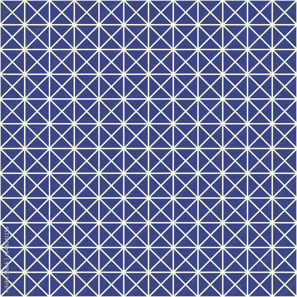 Blue triangles tessellation on white background. Seamless surface pattern design with polygonal ornament. Crossed lines wallpaper. Grid motif. Digital paper for textile print, page fill. Vector art Blue triangles tessellation on white background. Seamless surface pattern design with polygonal ornament. Crossed lines wallpaper. Grid motif. Digital paper for textile print, page fill. Vector art