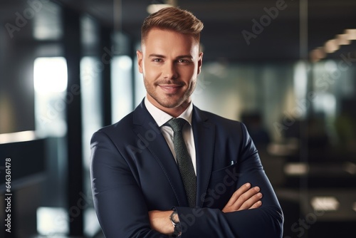 shot of a young manager looking cheerful while standing in an office © altitudevisual
