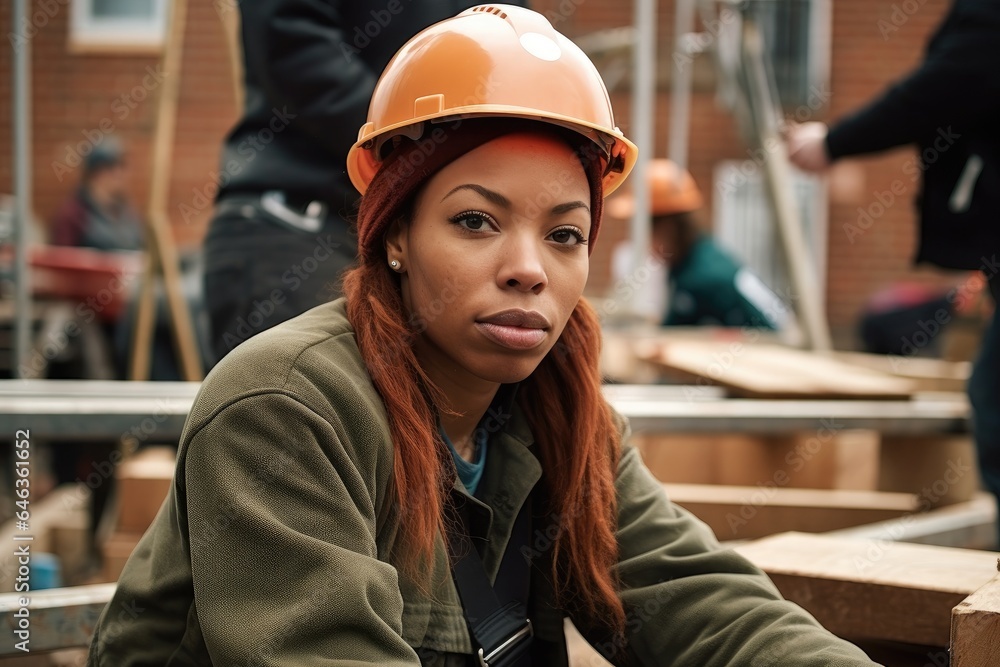 a young woman working on a building site a young woman working on a building site