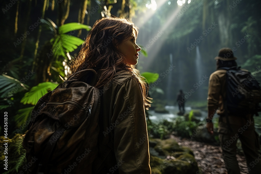 Portrait of woman with backpack on the jungle Portrait of woman with backpack on the jungle