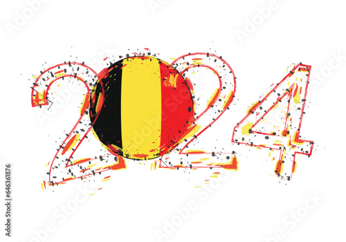 2024 Year in grunge style with flag of Belgium. photo