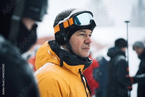 shot of a male skier waiting for his instructor to inspect him © altitudevisual