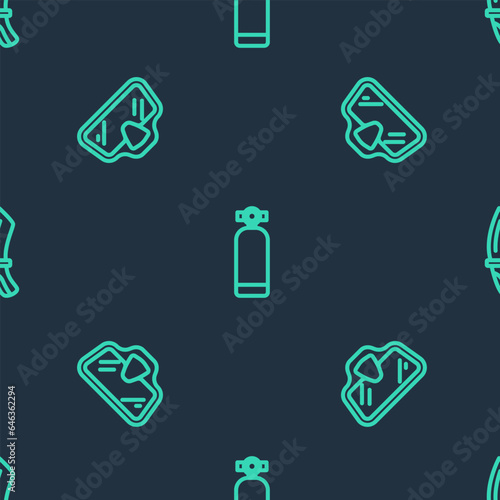 Set line Aqualung, Diving mask and knife on seamless pattern. Vector