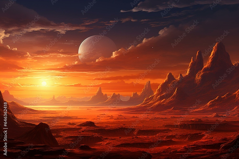 Illustration of a scenic Mars landscape. Generative AI