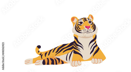 Powerful tiger vector illustration. Sitting tiger isolated on white. Bengal tiger vector illustration. The tiger lies
