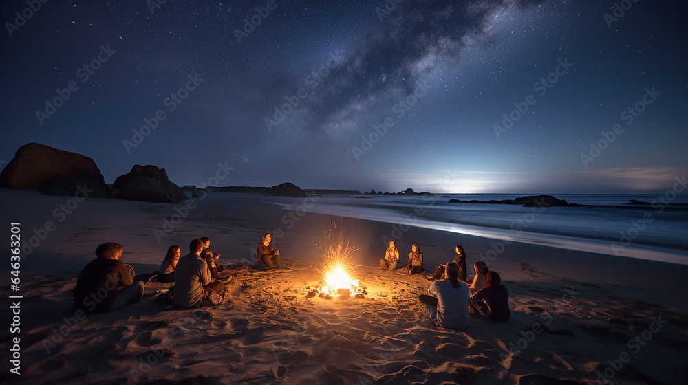 Starry Beach Bonfire Gathering