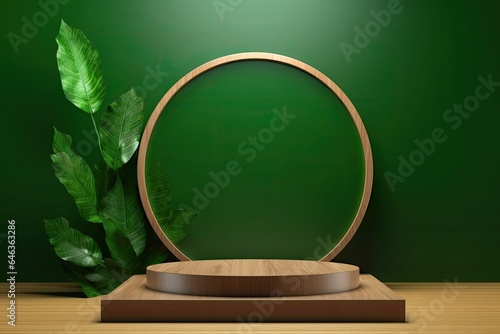 photo podium mockup display for product presentation with tropical palm leaves 3d rendering