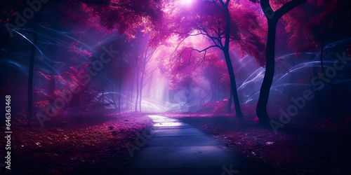  Night magical fantasy forest. Forest landscape