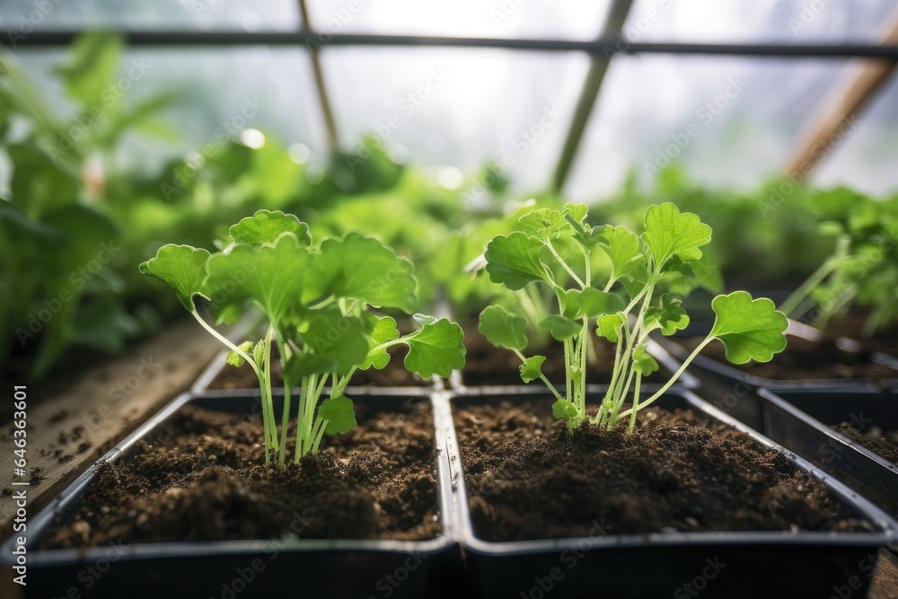 shot of two young plants growing in a greenhouse shot of two young plants growing in a greenhouse