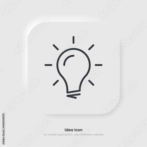 Light lamp bulb icon. Idea sign solution thinking concept symbol. Lighting Electric sign. Electricity, shine icon. Trendy Flat style for graphic design for UI UX website mobile app