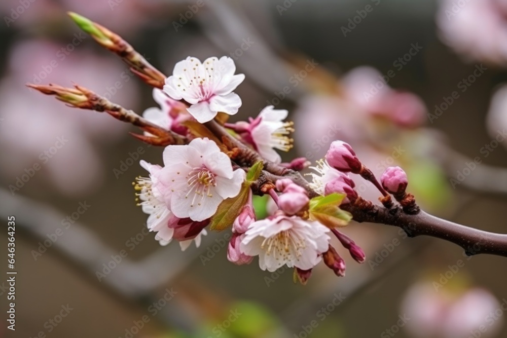 Obraz premium closeup of beautiful blossoming japanese sakura tree growing on a field or garden