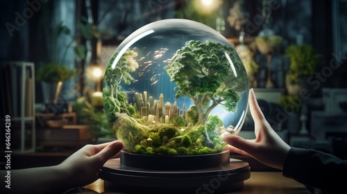 Craft a futuristic picture of a glass globe encased in a protective shield, representing the resilience and durability of renewable energy solutions
