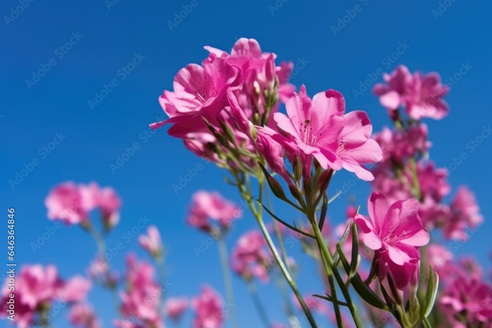 closeup of pink flowers against a clear blue sky