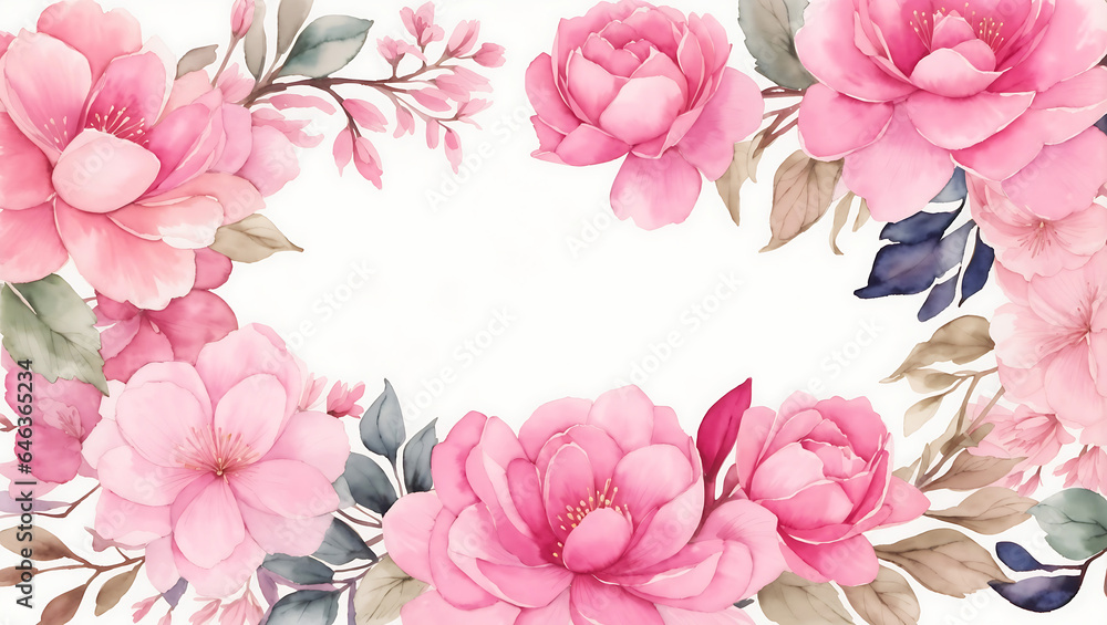 Watercolor floral frame with white pink and red peony flowers with white background Ai Generated