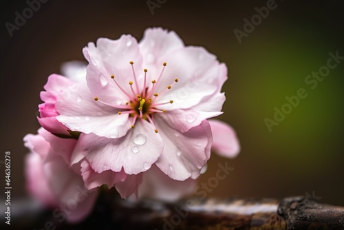 closeup of blossoming japanese cherry tree with copyspace