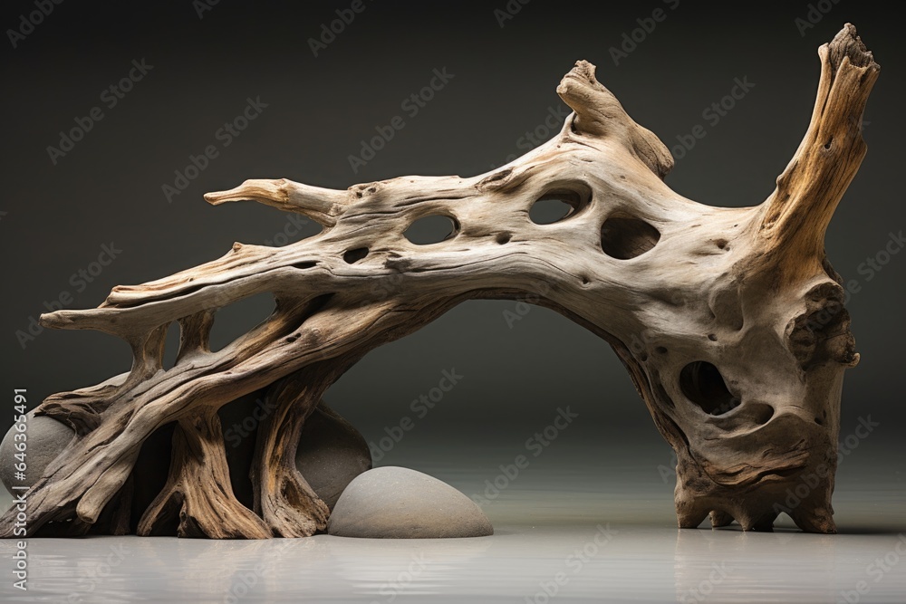a piece of driftwood entwined with a stone shaped like an animal a piece of driftwood entwined with a stone shaped like an animal