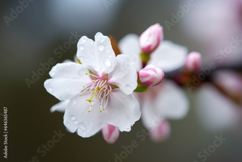 closeup of a cherry blossom flower and its bud in the spring season