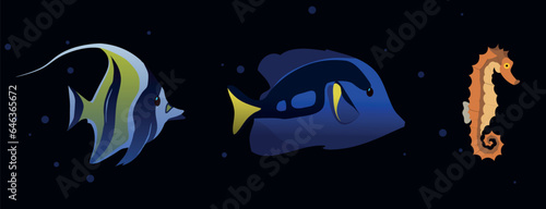 Illustration of colorful coral fish in the reef