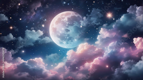 Backgrounds Night Sky With Stars And Moon Beautiful Clouds Generative