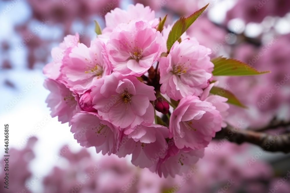 closeup of a beautiful cherry blossom tree covered with pink blossoms in the summer closeup of a beautiful cherry blossom tree covered with pink blossoms in the summer