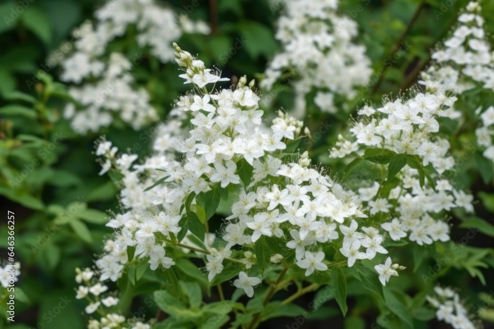 closeup of a group of bushes with white flowers growing in nature closeup of a group of bushes with white flowers growing in nature