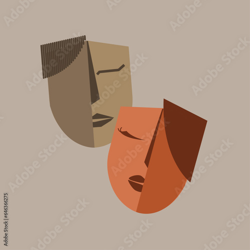 illustration with sensual content, mask, appearance of a man and a woman