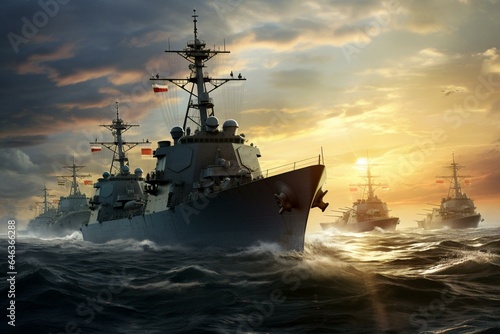 US naval fleet sailing. Generative AI