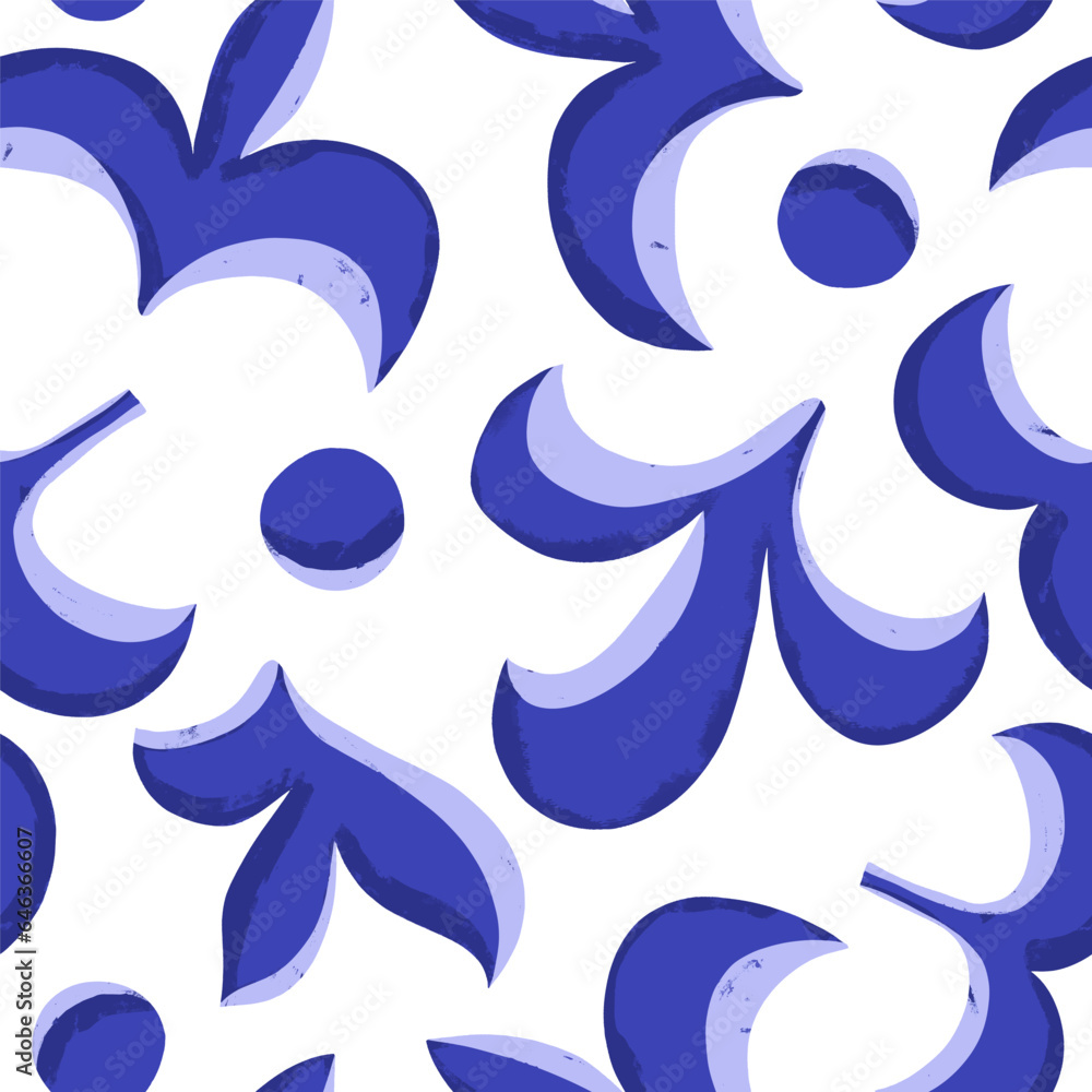 Fototapeta premium Seamless pattern with abstract hand drawn blue shapes. Vector texture