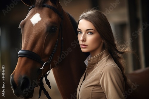shot of a young woman on horseback at an equestrian center