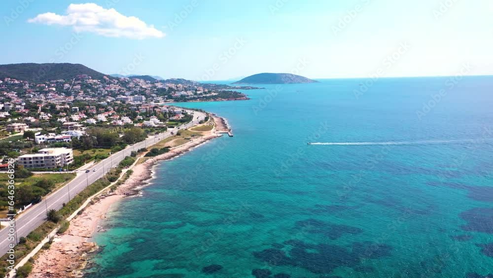 Amazing turquoise water in the Agean coast of Attica Sunio filmed by drone. Amazing turquoise water in the Agean coast of Attica Sunio filmed by drone.