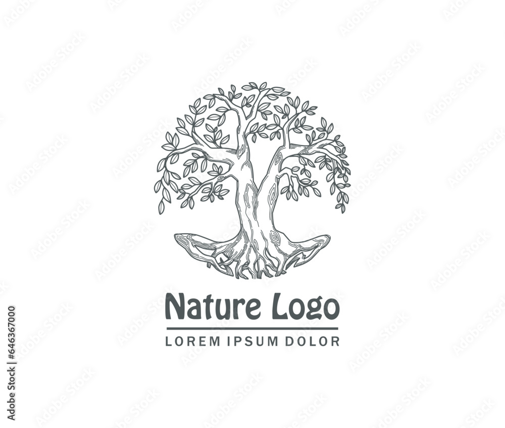 Obraz premium Tree and roots silhouette logo in circle shape 