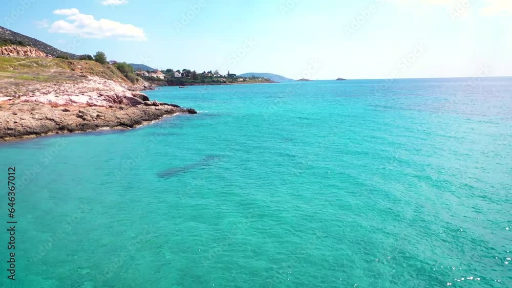 Amazing turquoise water in the Agean coast of Attica Sunio filmed by drone. Amazing turquoise water in the Agean coast of Attica Sunio filmed by drone.