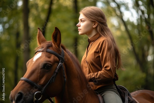 a young woman riding a horse outdoors