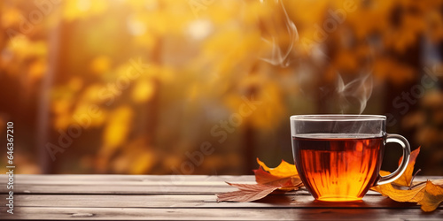 heiße Teetasse im Herbst photo