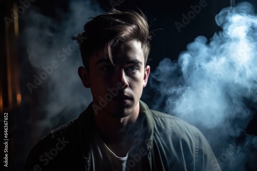 shot of a young man surrounded by dark smoke