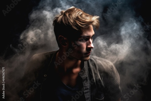 shot of a young man surrounded by dark smoke
